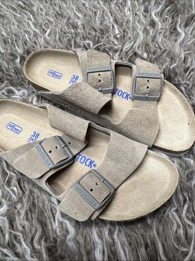 Birkenstock Arizona Suede Double Strap Sandals - Taupe